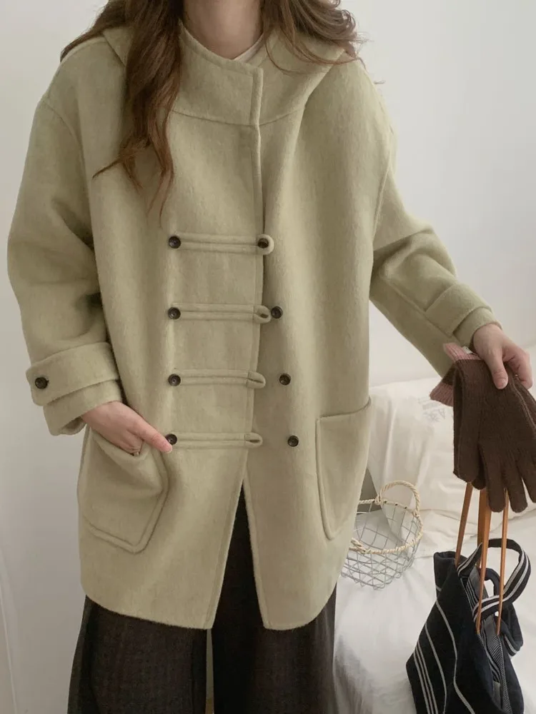 ZMEENNA Damen-Jacke aus Wollmischung im modernen Design, zweireihiger Mantel mit einzigartigen Knotenknöpfen, stilvolle Winter-Oberbekleidung ZM3659