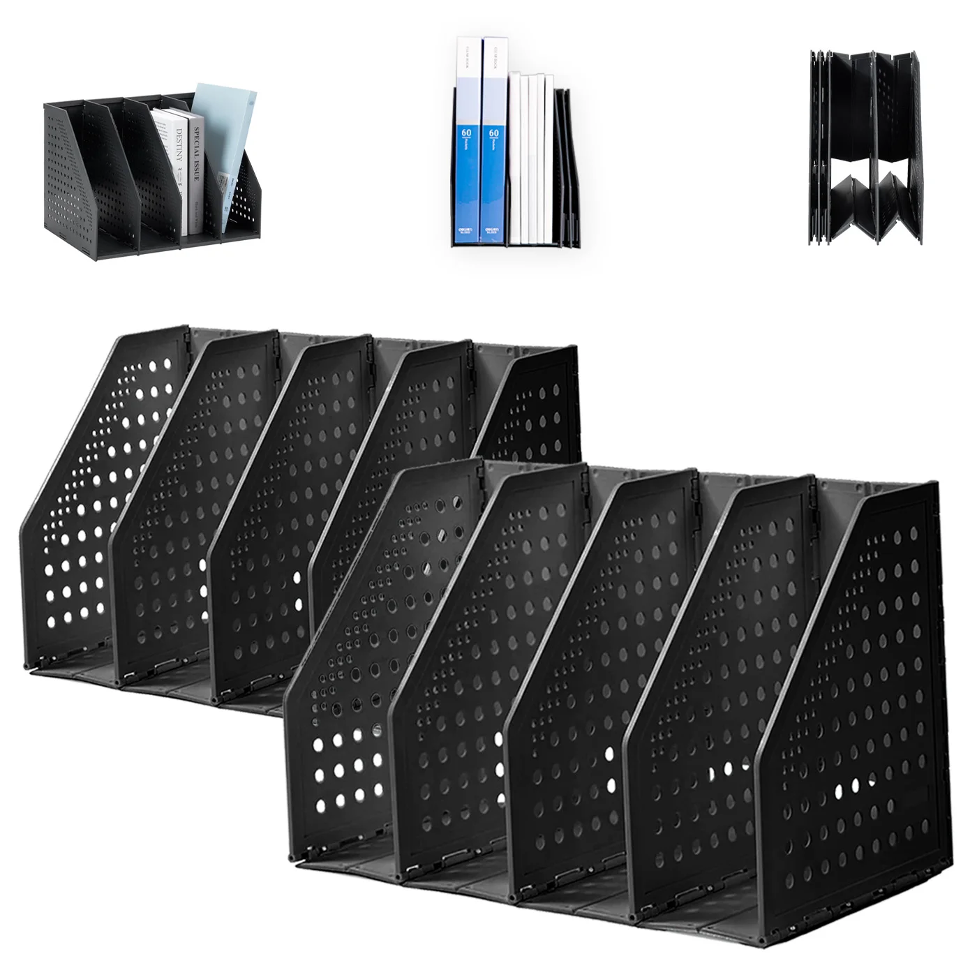 3/4 Grids Retractable File Holder Desktop Bookends Desk Organizer Magazine File Organizer Creative DIY Book Organizer