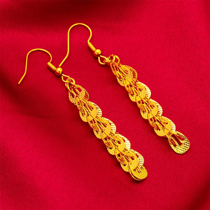 

AU999 Серьги с кисточками из 24-каратного золота с хвостом Феникса, женский дизайн с ослепительными кисточками