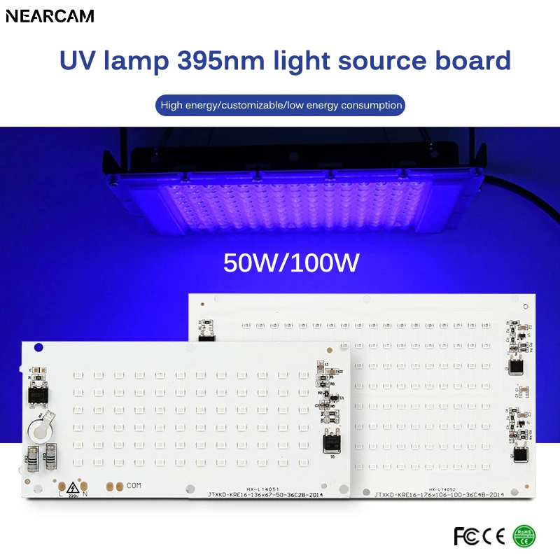 NEARCAM 50 W/100 W Lâmpada UV 395NM placa de fonte de luz linear fácil de instalar placa de filme de lâmpada placa nua de grupo de luz pode ser