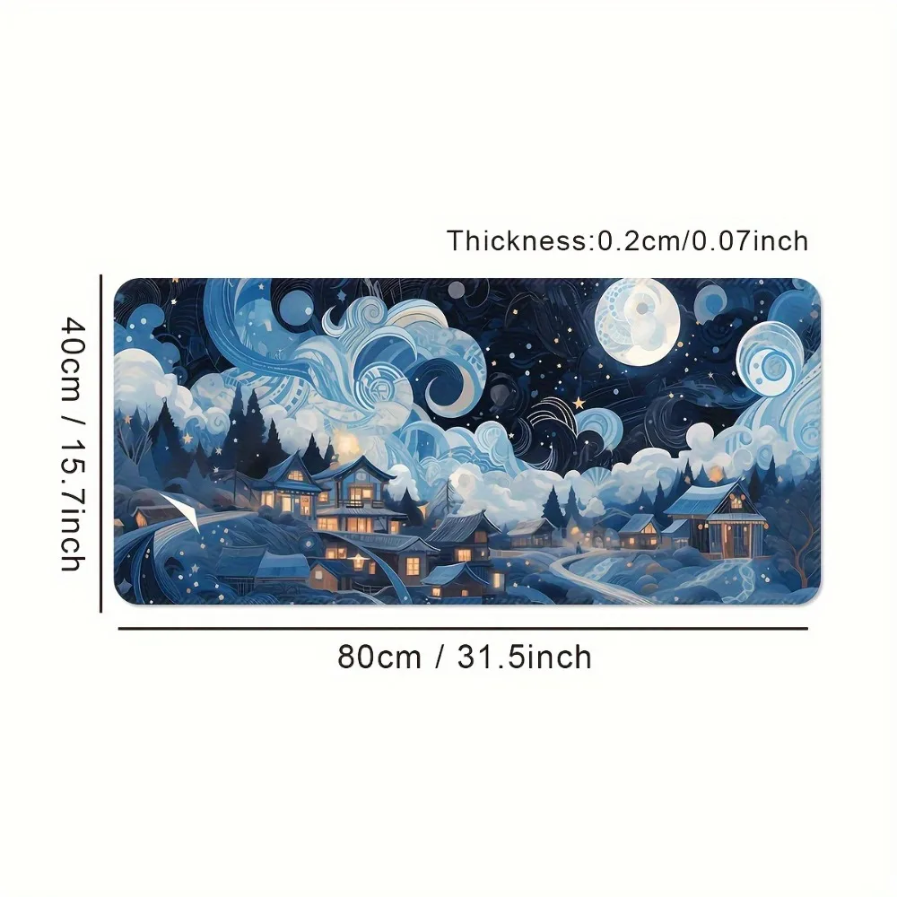 Game mouse pad and desktop pad - Anti-slip rubber base, washable surface, night sky snow mountain full moon star pattern