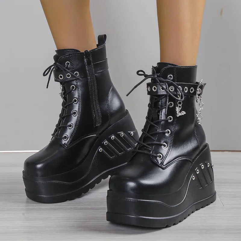 2024 New Boots for Women Fashion Hot Sale Punk Goth Platform Heels Wedge Women\'s Boots Casual Goth Punk Size 43 Women\'s Shoes