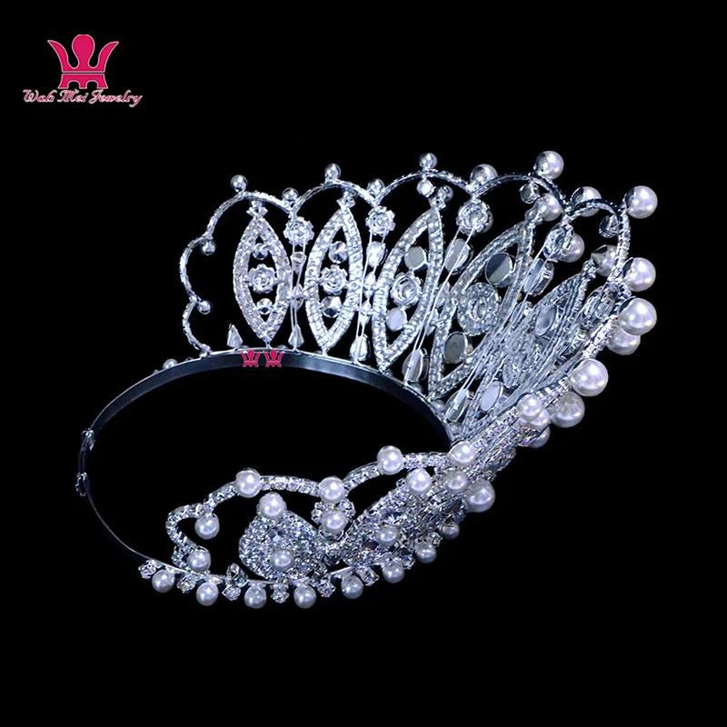 Perlen-Festzugskrone, 15,2 cm, verstellbar, hochwertiges Tiara, australischer Kristall, handgefertigte Accessoires, verstellbare Haarbekleidung Mo265