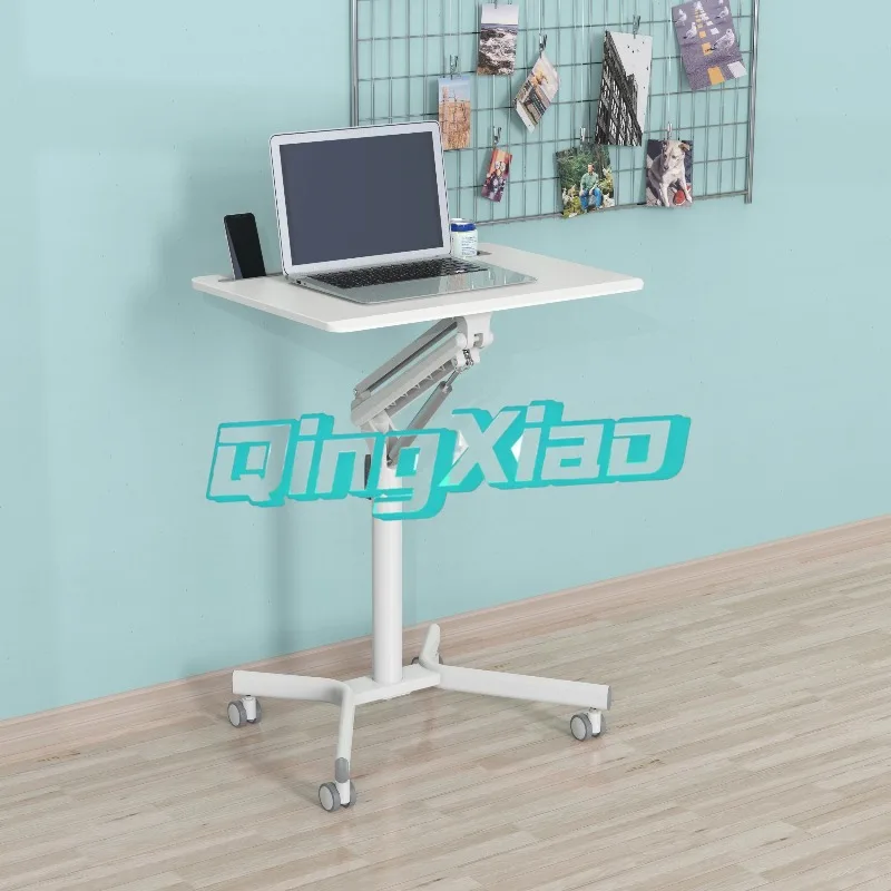 Mobile Foldable Pneumatic Height Adjustable Desk Standing Computer Table With Casters For Laptop Home Office Bedside Sofa Study