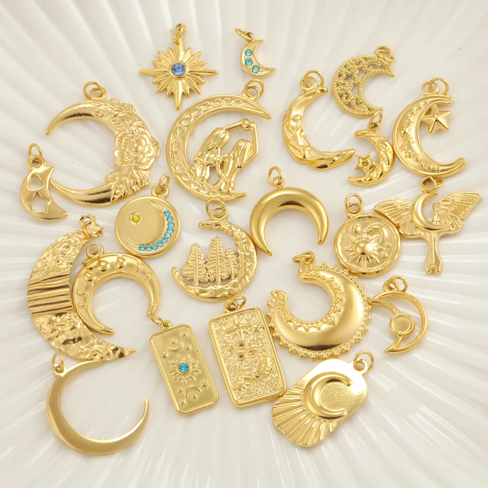 High-quality Golden Charms Accessories Sun Moon Star Pendants DIY Necklace Bracelet Stainless Steel Women\'s Chunky Jewelry Gifts