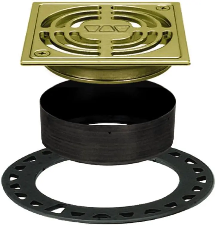 

Комплект душевой решетки Kerdi-Drain Contour с интегрированным фланцем для укладки плитки под наклоном - 4-дюймовый квадрат, отделка из матовой латуни