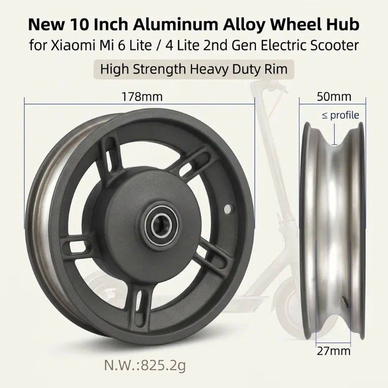 

10 Inch Aluminum Alloy Wheel Hub for Xiaomi Mi 6 Lite 4 Lite 2nd Gen Electric Scooter High Strength Heavy Duty Rim with Bearing