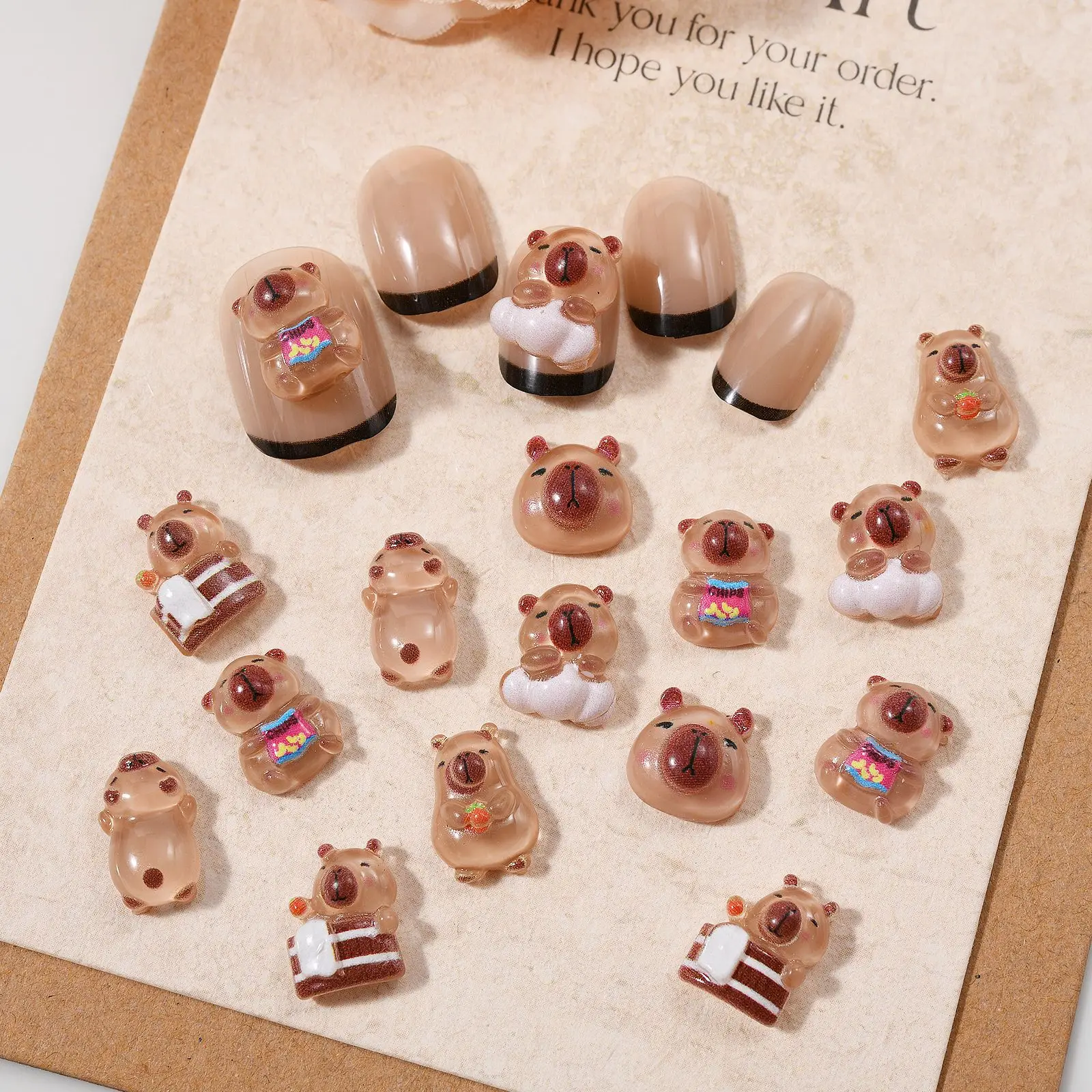 Simulation Capibara Anime Figures For Nails Decoration Accessories Manucure Kawaii Cartoon Capivara Resin Nail Parts Charms Gift