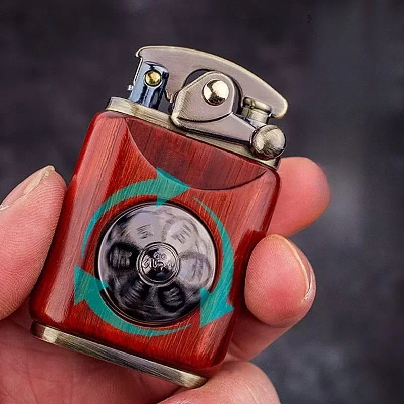 Rosewood de madeira zorro rocker querosene isqueiro retro cobre velho nove portas criativo mogno isqueiro presente masculino