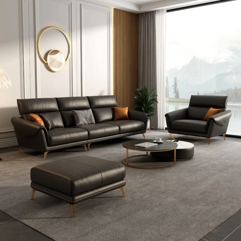 Best Seller Top Layer Cowhide Couch Living Room Sofa Simple Modern Nordic Leather Sofa Small Home 3 Seater Latex Sofa Set