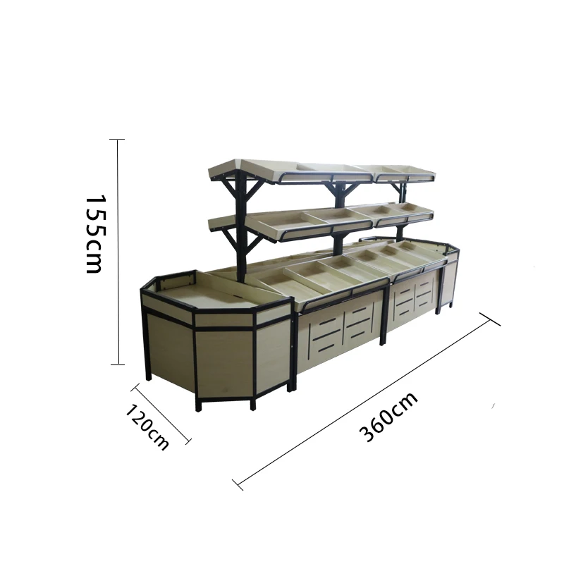 Supermarket shelves Wooden steel and wood fruit cabinet rack and vegetable rack Zhongdao bulk cabinet Snack ca