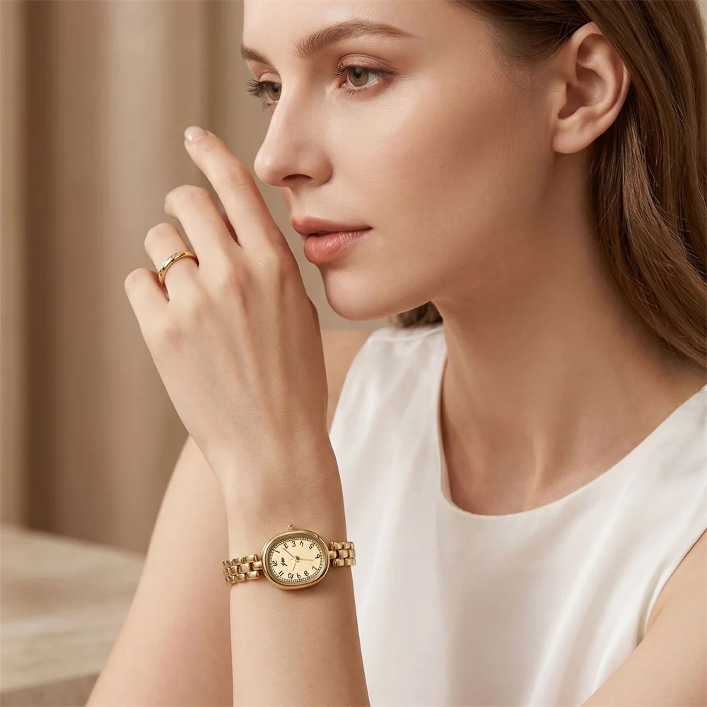 Digital Dial Retro Oval Small Gold Watch Women Chain Bracelet Minimalist Light Luxury Quartz Watch Elegant Fashion Women Watches