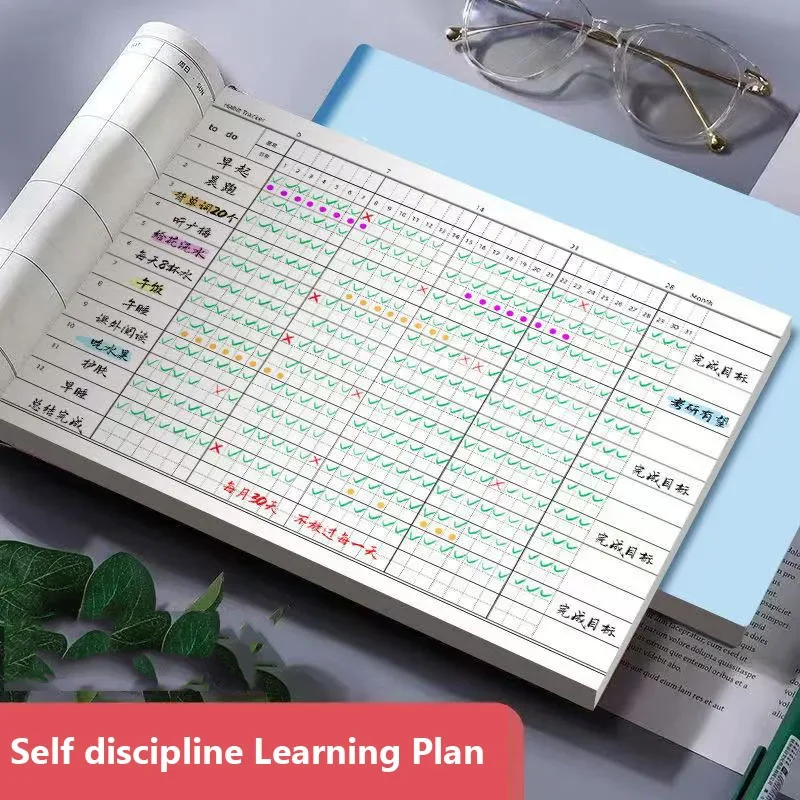 خطة مهمة لمدة 30 يومًا، مفكرة الانضباط الذاتي، فحص في دفتر الملاحظات، مخطط إدارة الوقت، دفاتر الكتابة، اللوازم المدرسية المكتبية