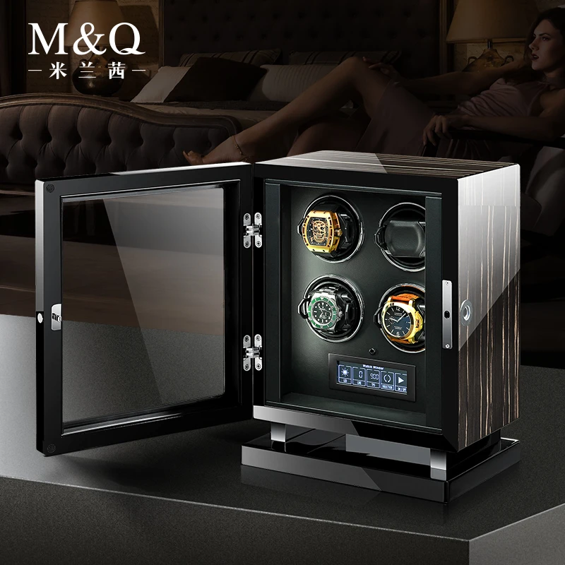 Fingerprint Unlock Automatic Watch Winder Luxury 2 4 6 Slot Watches Box with LCD Touch Screen Wooden Watch Storage Safe Box