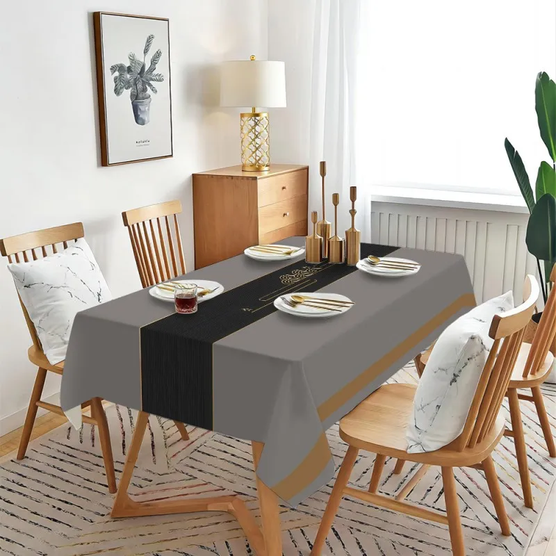A polyester tablecloth, a simple style tablecloth, a rectangular multi-colored printed flower tablecloth.