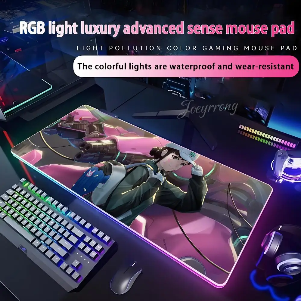 

Коврик для мыши Overwatch D.va для FPS eSports RGB, расширенная игровая клавиатура, светодиодные коврики, большой размер 1000x500 мм XXL для геймера