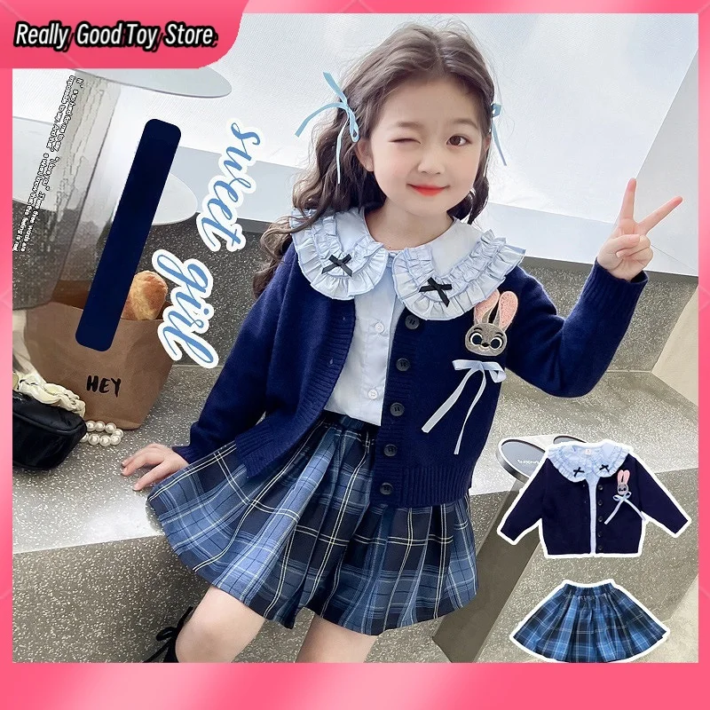 Cartoon Judy Rabbit Police Officer Cardigan Coat Three-Piece Suit College Wind Jk Uniform Suit Autumn Clothes Little Girl Gift