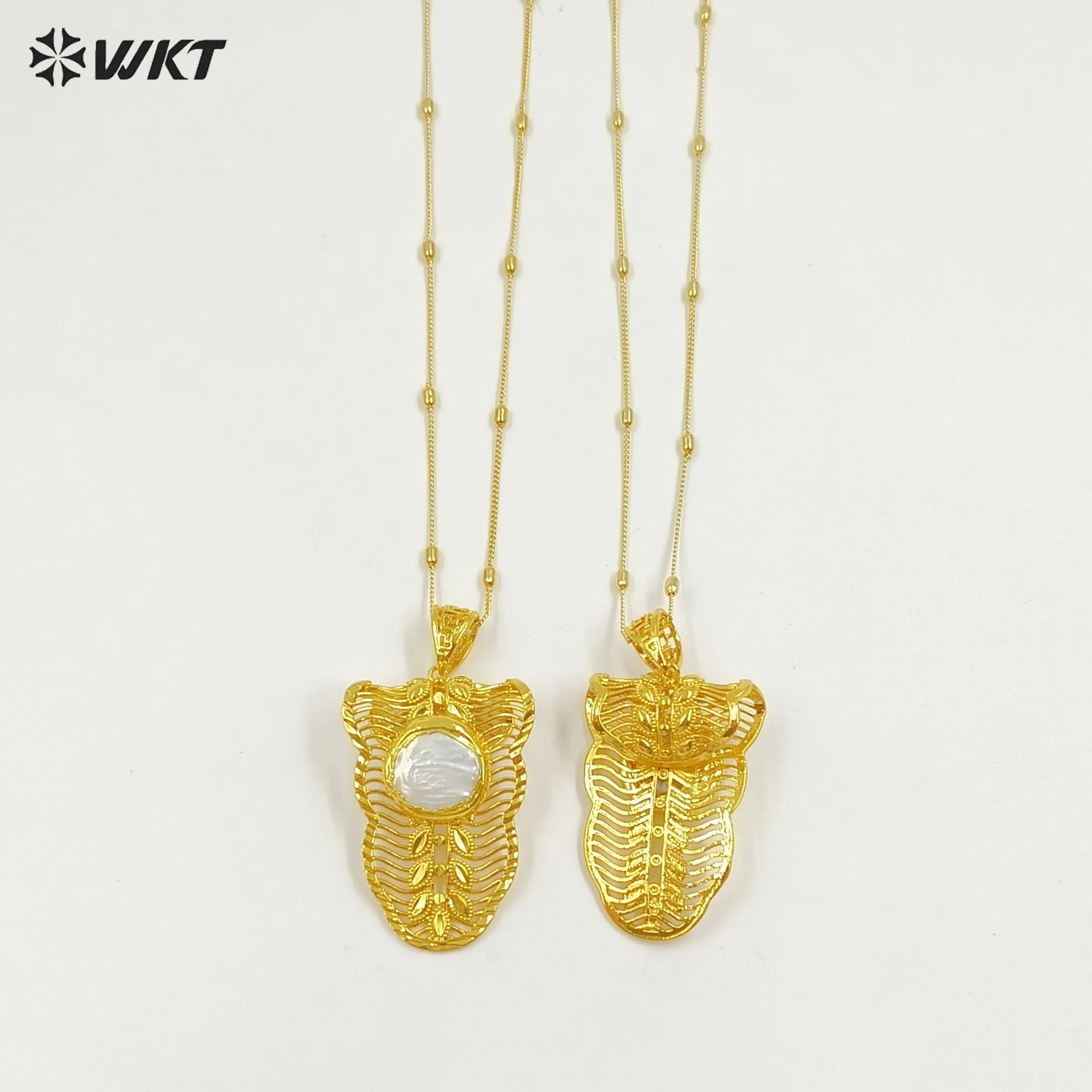 

WT-JN329 Новинка! Изысканное ожерелье с подвеской в форме листа с золотым гальваническим покрытием и натуральным пресноводным жемчугом для женщин