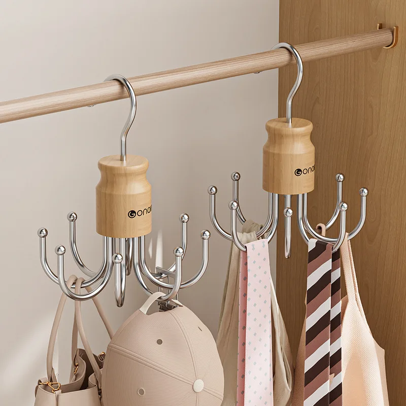 Swivel Multi-Hook Closet Organizer,360°Rotating 8-Hanger Hook,Foldable Storage Rack for Handbags,Scarves,Belts,Hats Wardrobe