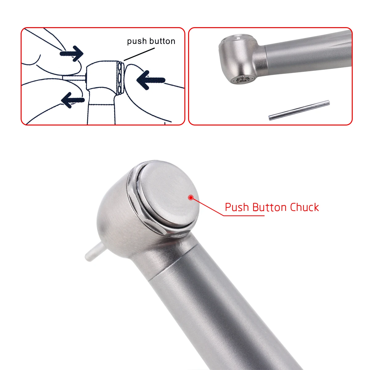 AZDENT Dental-Hochgeschwindigkeitshandstück, Keramik-Kugellager, Spray, sauberes Kopfsystem, Standardkopf-Druckknopf, 4 Löcher – Detail 5