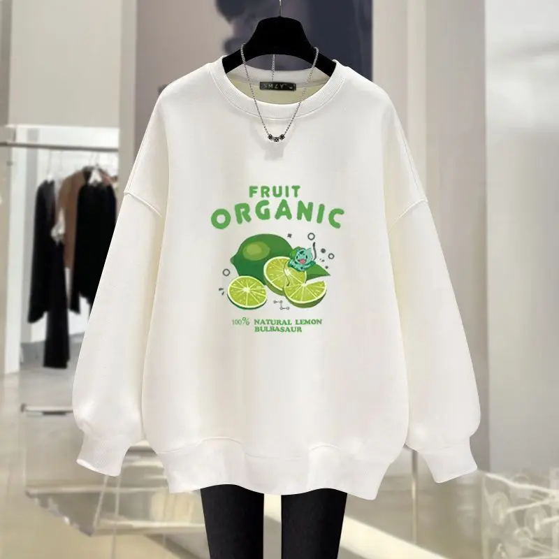 

Autumn Vintage Loose Casual Sweatshirts Women Clothing Fashion Cartoon Printed Hoodies O-neck Long Sleeve Cotton Top Pullovers