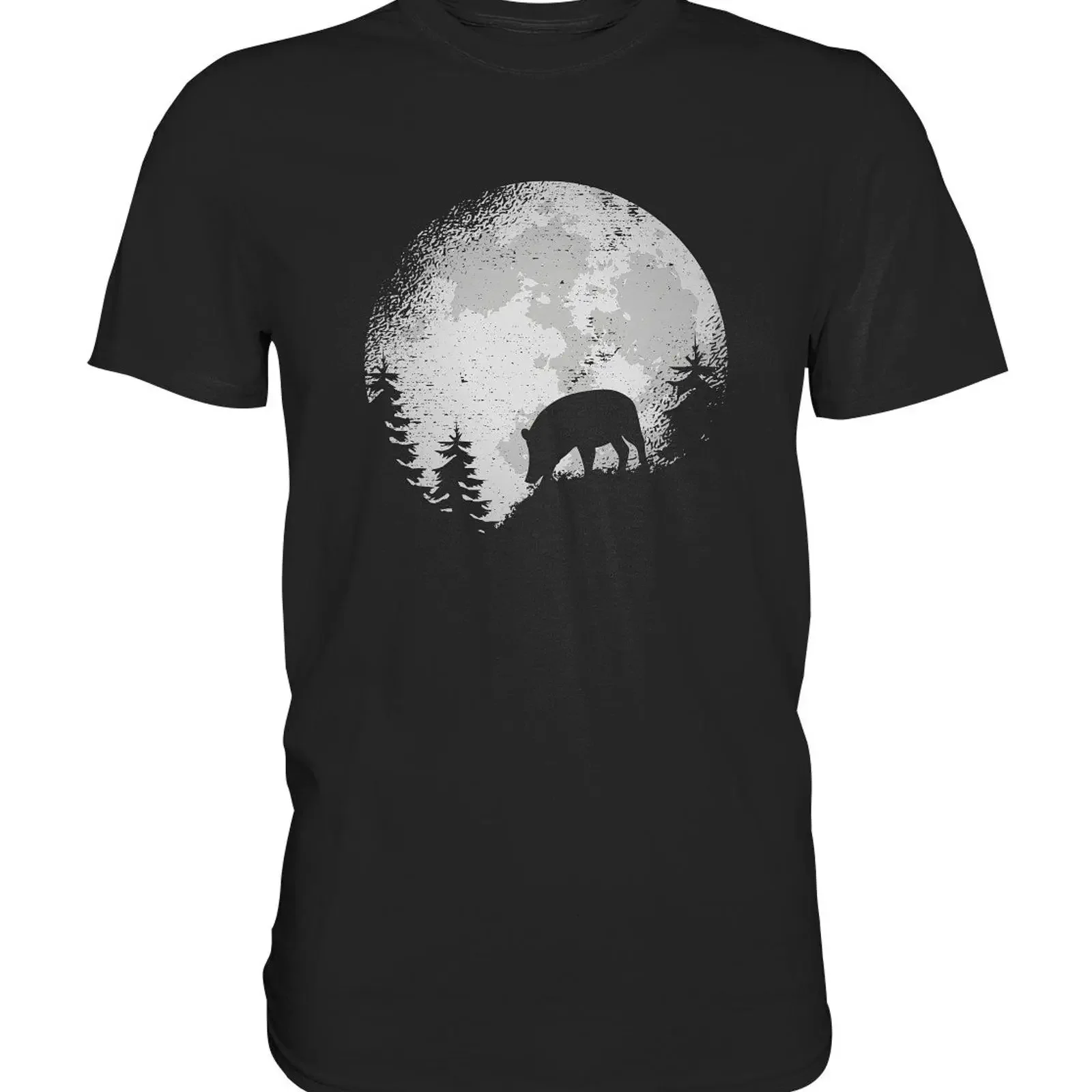 Full moon wild boar t shirt battue hunting license vintage Washed graphic Casual Breathable Soft streetwear Slightly