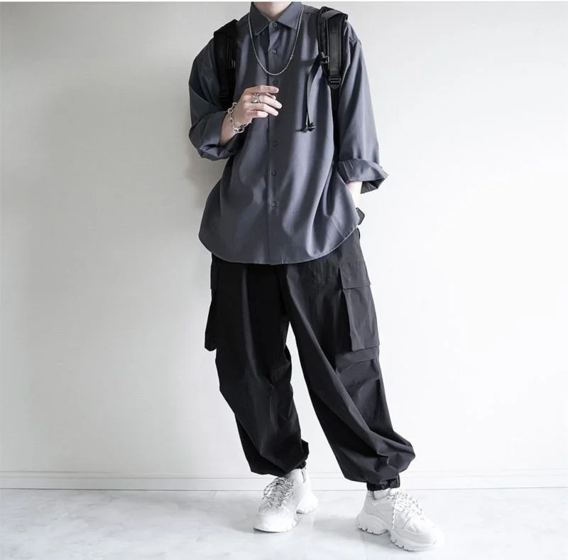 Comfortable Casual Loose Military Style Pure Color Long Pants Wide Leg Pants Retro Japanese Trend Large Pocket Loose Silhouette