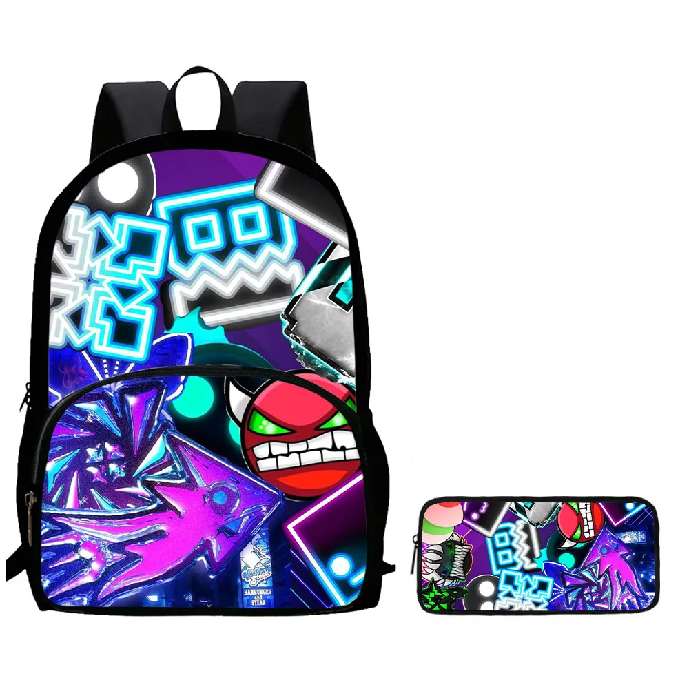 

2Pcs Set School Backpack with Front Pocket,Cartoon G-geometryDash School Bags for Girls Boys,Large School bags for Aged 5-10