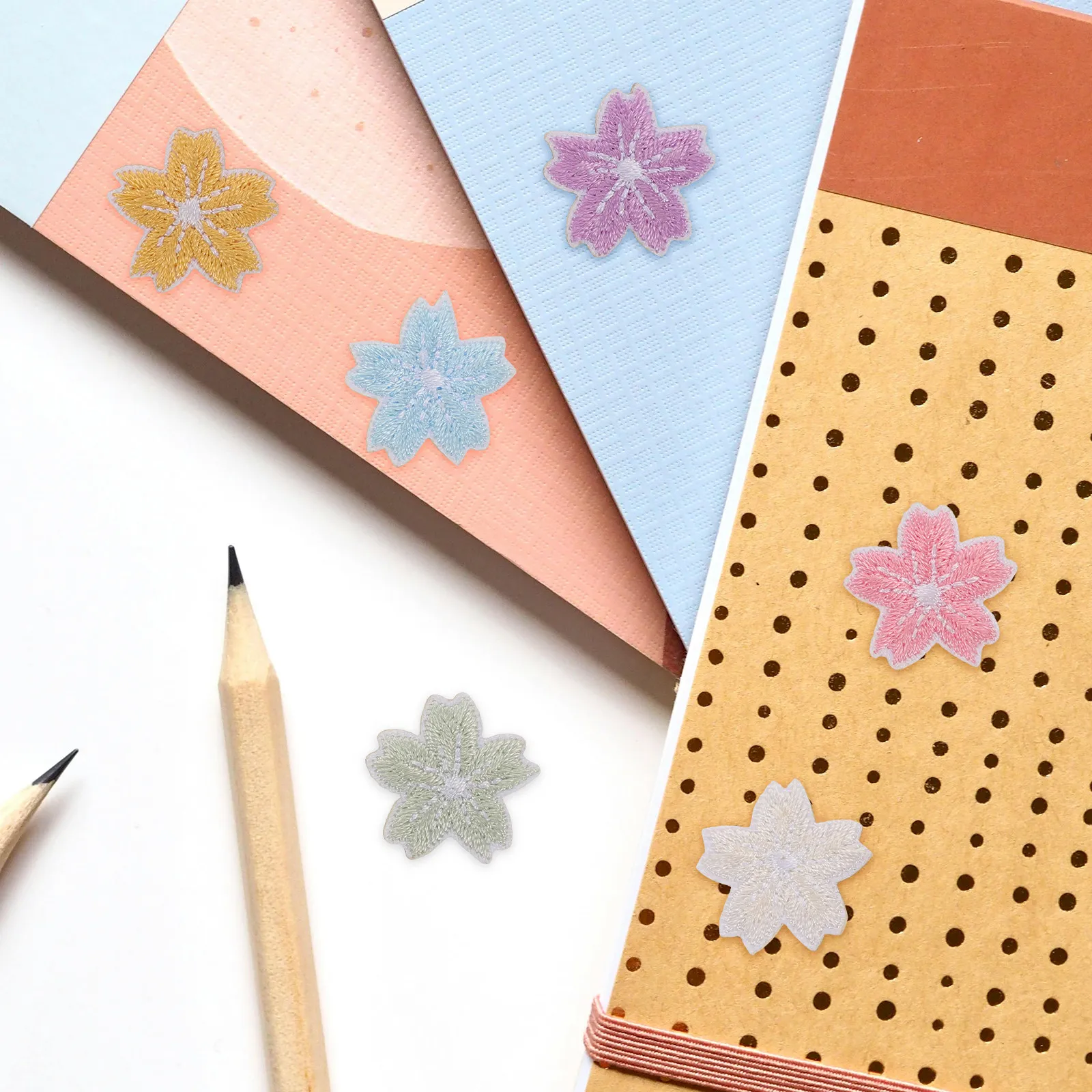 48Pcs Floral Embroidered Patches Cherry Blossom Design Self-Adhesive Cloth Appliques for Jeans Backpacks Books Scrapbook
