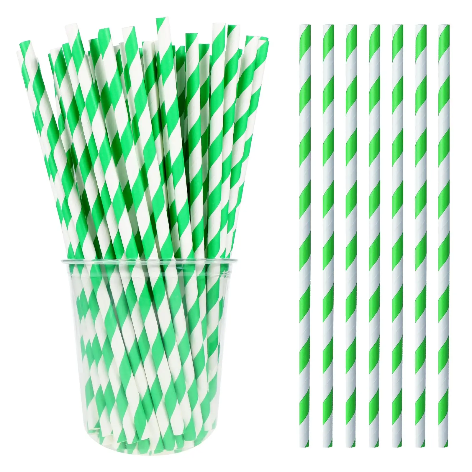 Green And White Striped Paper Straws Disposable Paper Straws for Coffee Milk Juice Cocktails Party Halloween Christmas Decor