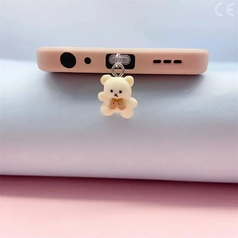 Cute Little Bear Phone Dust Plug Pendant for iPhone Samsung Xiaomi Type-C/iOS /Micro USB  Interface Cell Dust Plug Accessories