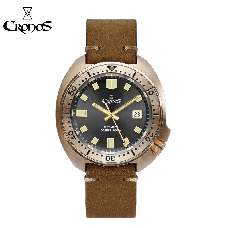 Cronos Turtle Diver Men\'s Watches Bronze Automatic PT5000 Movment Rotating Bezel Sapphire Crystal Man Watch Leather Strap