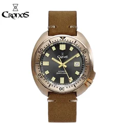 Cronos Turtle Diver Men's Watches Bronze Automatic PT5000 Movment Rotating Bezel Sapphire Crystal Man Watch Leather Strap