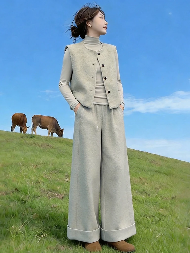 

Casual Faionable Women's Tee-Piece Set Spring 2026 High Waist Straight Leg Pants Slimming Vest Versatile Korean Sle Ant...