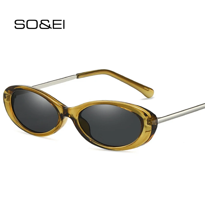 SO&EI Vintage Candy Colors Kleine ovale Damen-Sonnenbrille, UV400, modisch, gelb, grün, für Herren, trendige Punk-Sonnenbrille