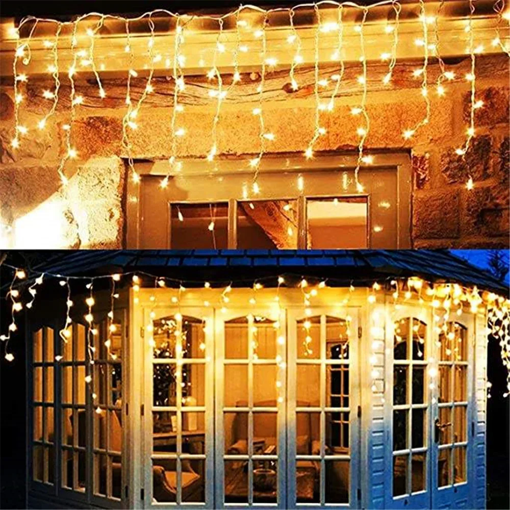 EU/US Plug 8 Modes Led Icicle Fairy String Lights Garlands Christmas Decorations for Home Outdoor Indoor Wedding New Year