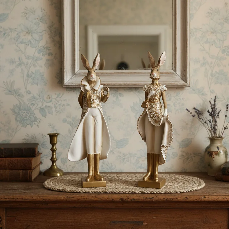 Glückskaninchen-Statue, handgefertigte Harzskulptur für Zuhause, Garten, Dekoration, niedliches Ostern, Jahr des Kaninchens, Geschenk, Symbol der Hoffnung, Fruchtbarkeit