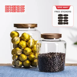 1500/2500ml Large Capacity Glass Sealed Jar Lid Sealed Storage Wood Cover Coffee Bean Storage Jar Organizer Kitchen Containers