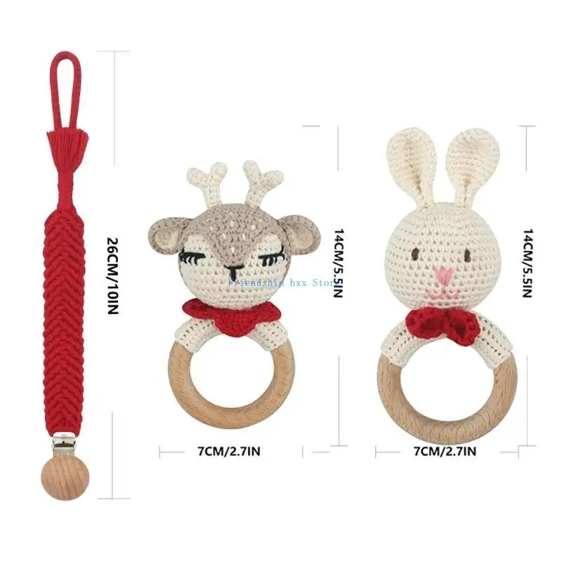 F1CB لعبة خشبية معلقة للرضع، حلقات كروشيه بوهو ستايل للأطفال من عمر 0 ​​إلى 12 شهر، خالية من مادة BPA