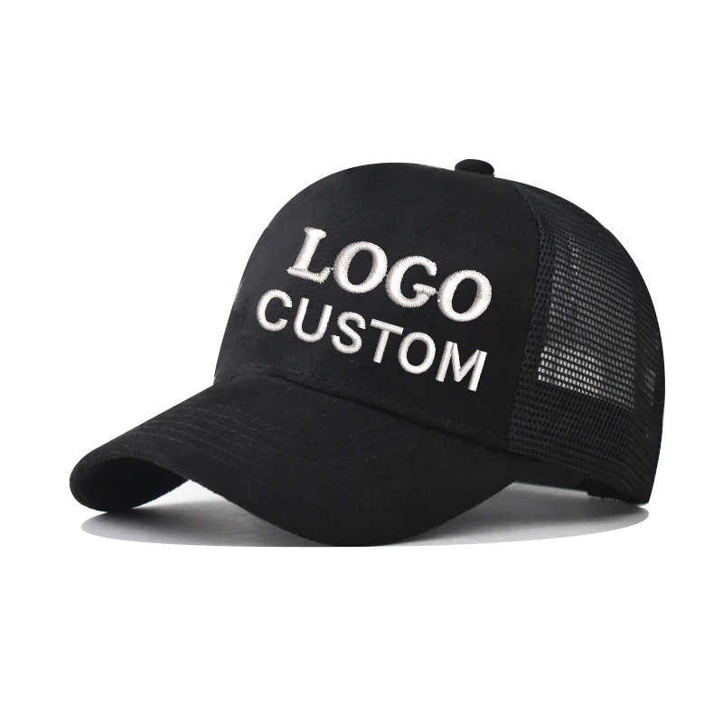 Custom Logo Embroidery Retro Suede Baseball Cap for Men Women DIY Design Letter Graphic Mesh Snapback Hat Customize Wholesale