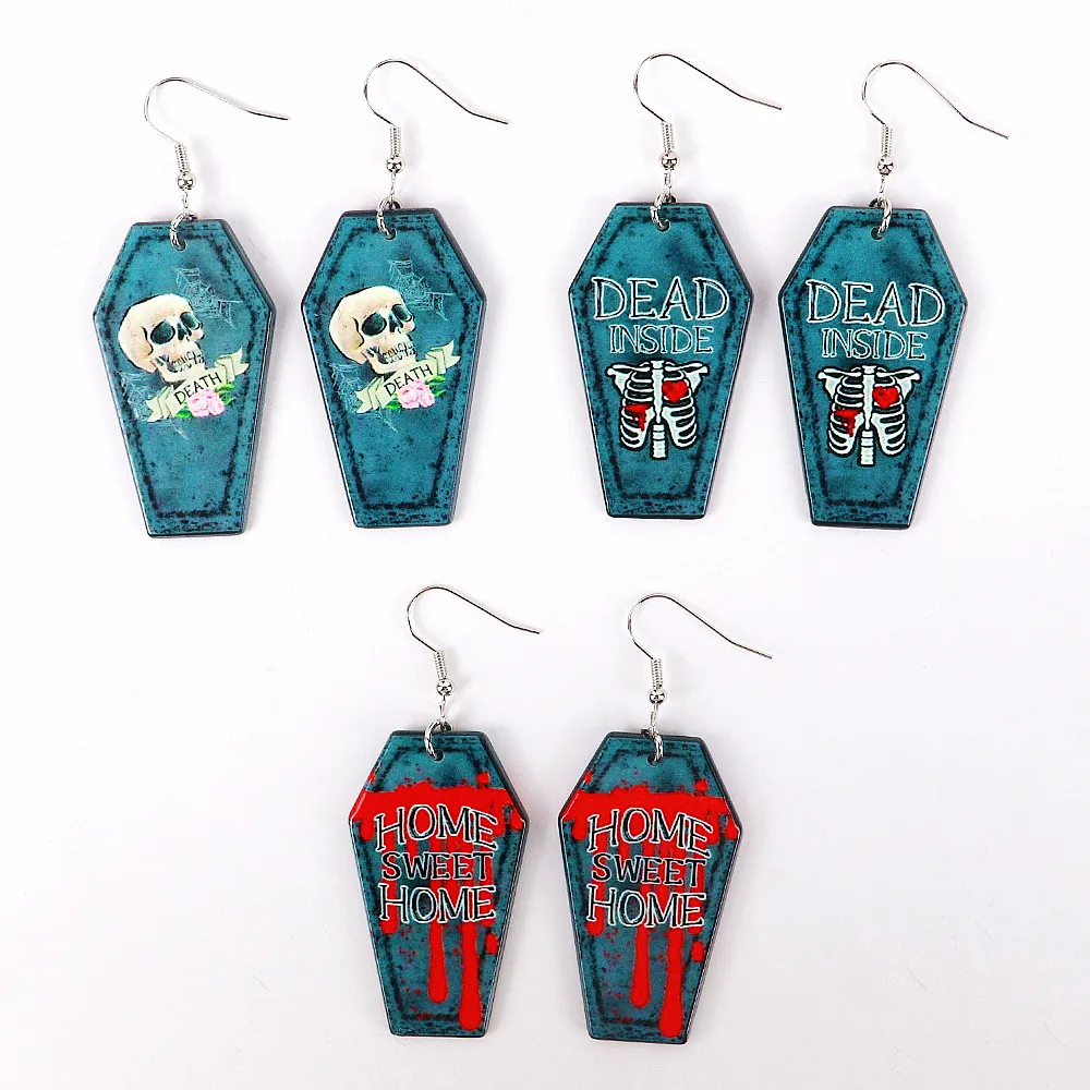 Gothic Acrylic Tombstone Coffin Drop Earrings for Women Halloween Horror Skull Bloodstain Dangle Earring 2023 New Jewelry Gifts