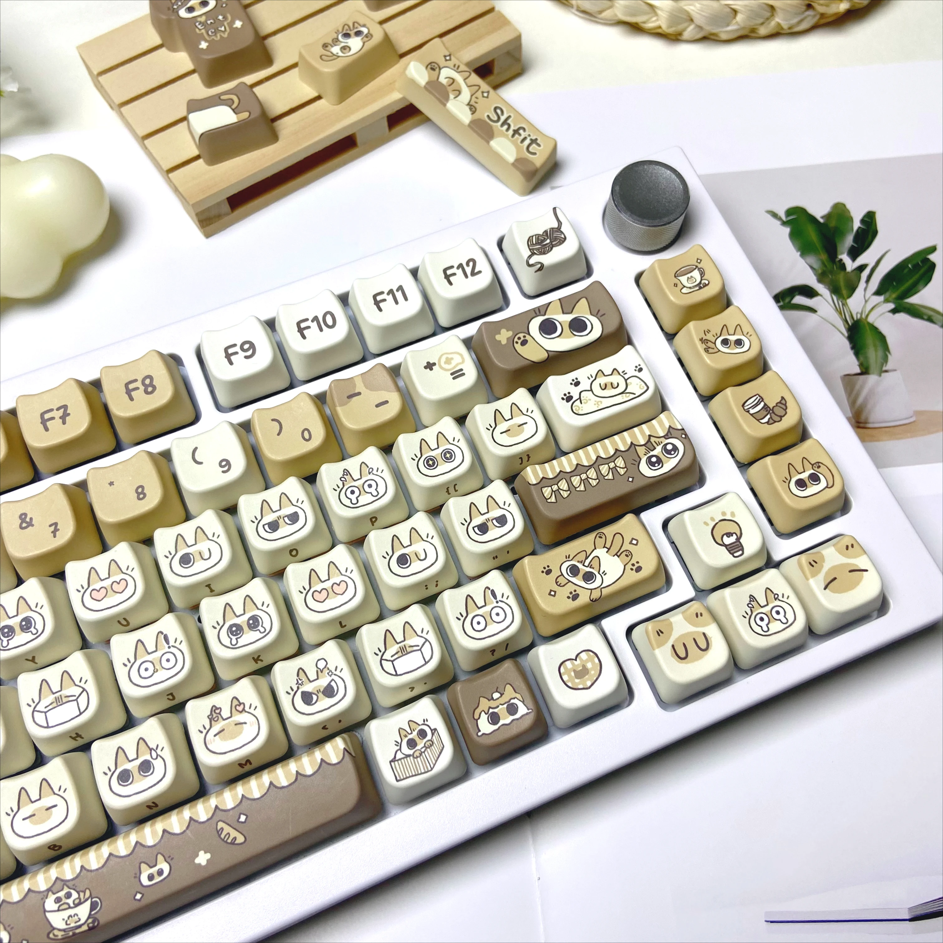 

Coffee Cat Shape Keycaps for Mechanical Keyboard MAO Profile Key Caps for Keyboard Accessory Gaming Keyboard DIY Custom Decor
