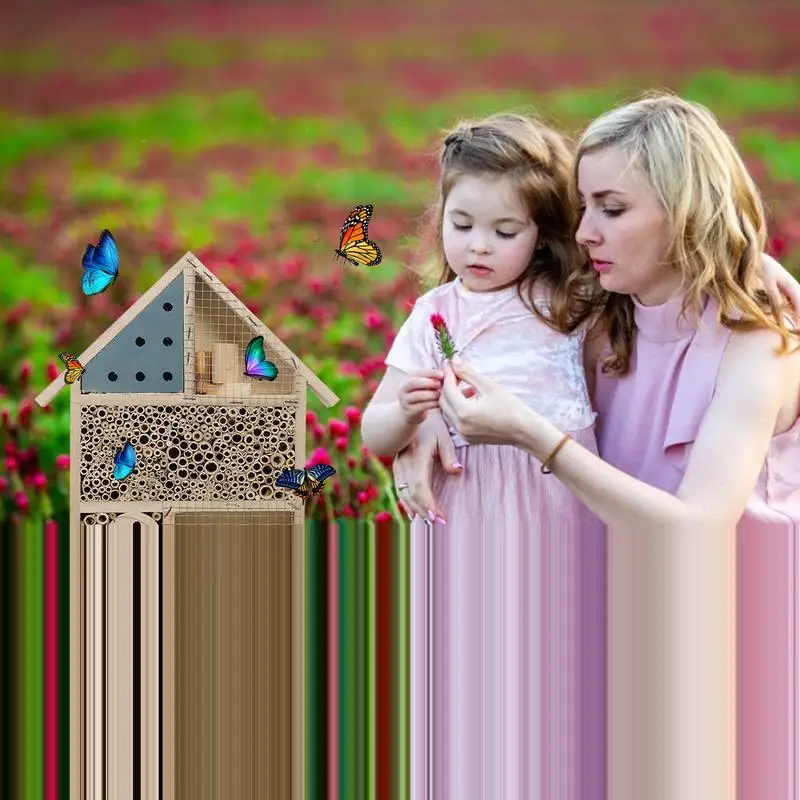 Wooden Bee House Wooden Garden Bugs Hotel Handmade Habitat Bugs Hotel Shelter Hanging Insect Hotel for Bee Butterfly Ladybirds