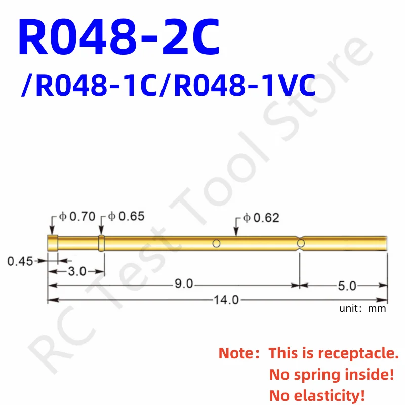 20/100PCS R048-2C Test Pin P048-B Receptacle Brass Tube Needle Sleeve Seat Probe Sleeve Length14mm Dia 0.62mm R048-1C R048-1VC