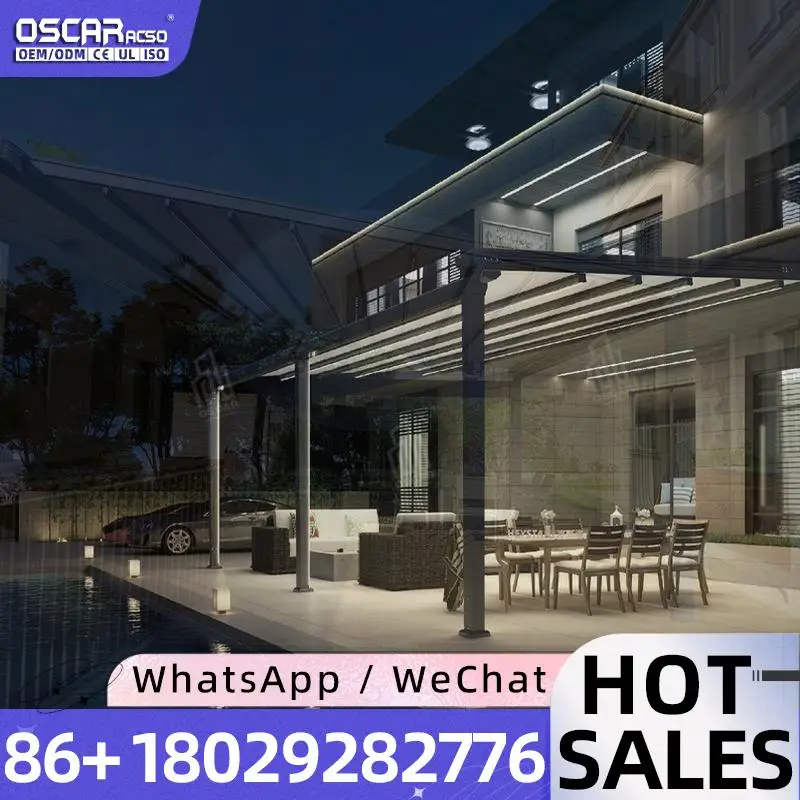 

Motorized Retractable Outdoor Shading Awning Sliding Shades for Restaurants Bars Terrace Retractable Canopy Pergola