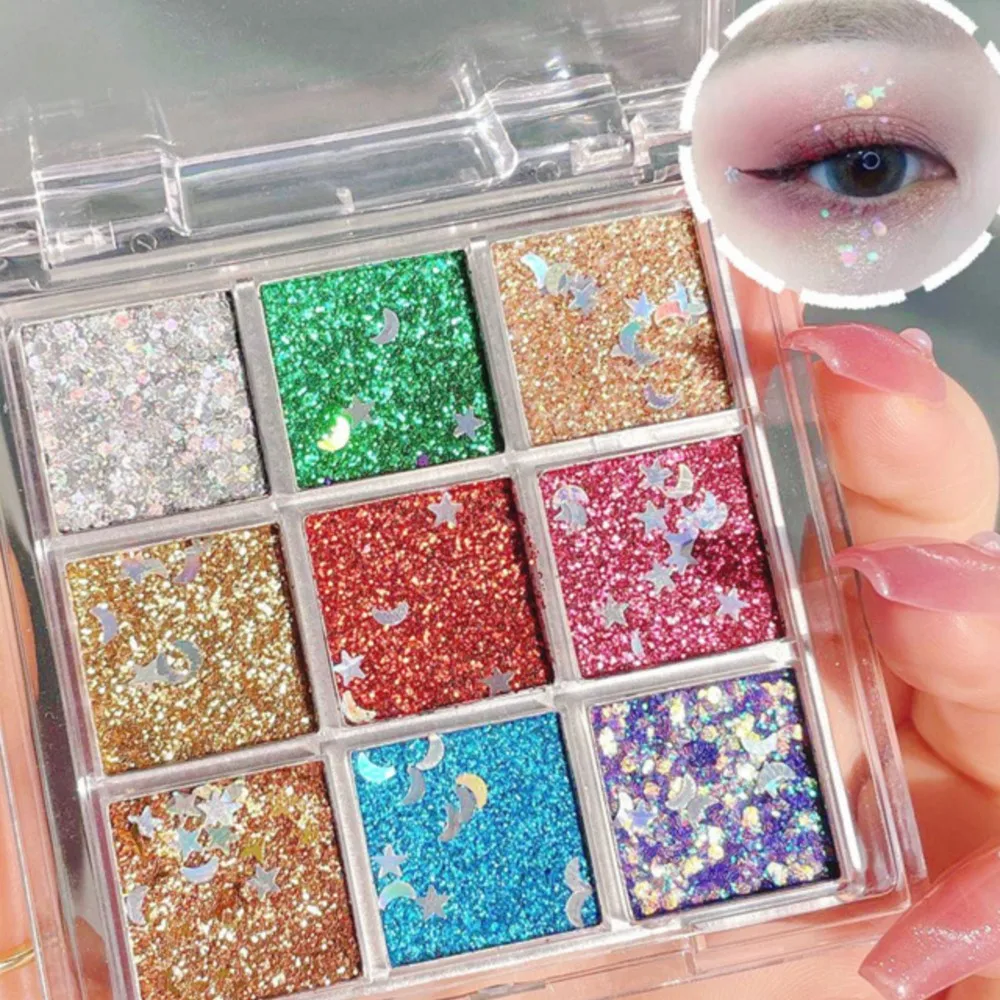 1 ボックス 9 色グリッターシマーアイシャドウメイクアップパレットスパークルジェルグリッター混合スタームーンフェイス/アイスパンコール高光沢アイグリッター