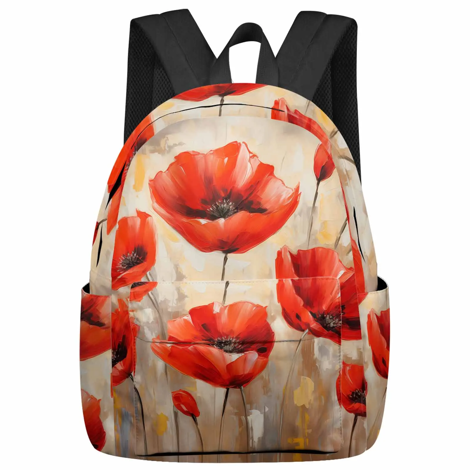 Spring Watercolor Poppy Flower Plant Backpack School Bags for Teenagers Students Laptop Bag Women's Casual Travel Backpack