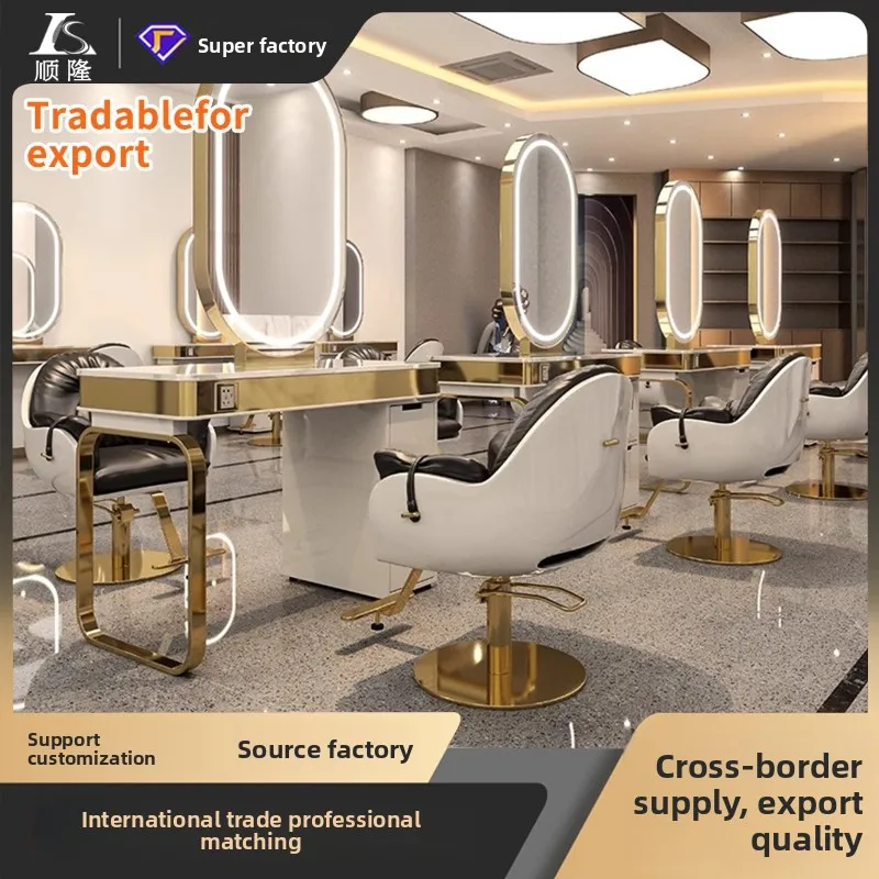 Cross-border barber shop mirror table special stainless steel single-sided double-sided hair salon mirror marble perm and dyeing