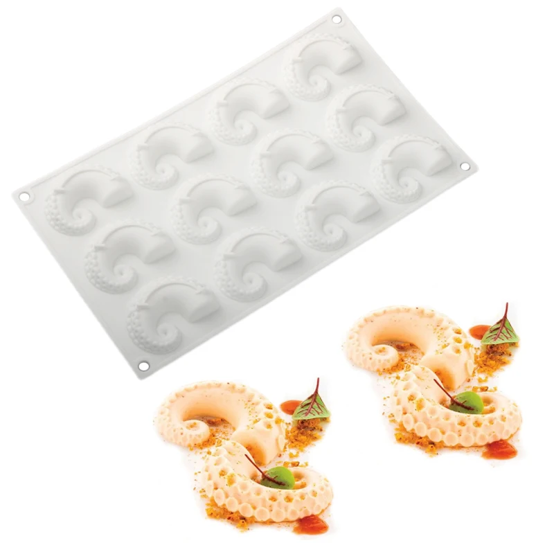 12 Cell Octopus Tentacle Design Silicone Cake Mold Squid Antennae Fondant Cake Mould Chocolate Molds Dessert Decorating Tools