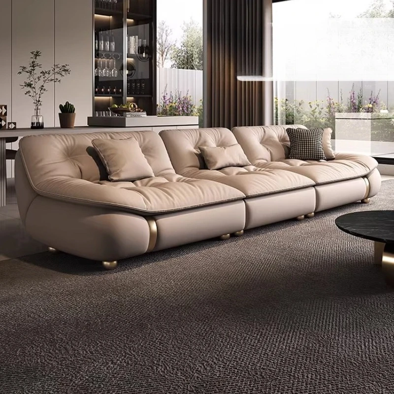 

New high-end atmospheric modern Italian cream antique light luxury sailing boat real top layer green cowhide sofa horizontal liv